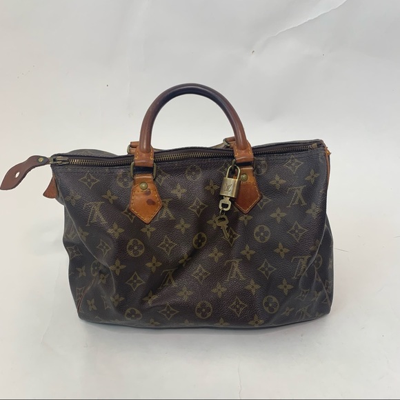 Louis Vuitton Speedy Monogram Canvas Tan & Brown Handbag Purse - Picture 12 of 12
